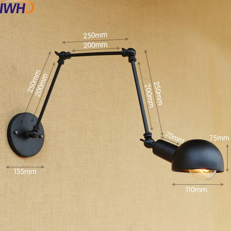 Светодиодный светильник IWHD в стиле ретро винтажное бра Эдисона черного цвета