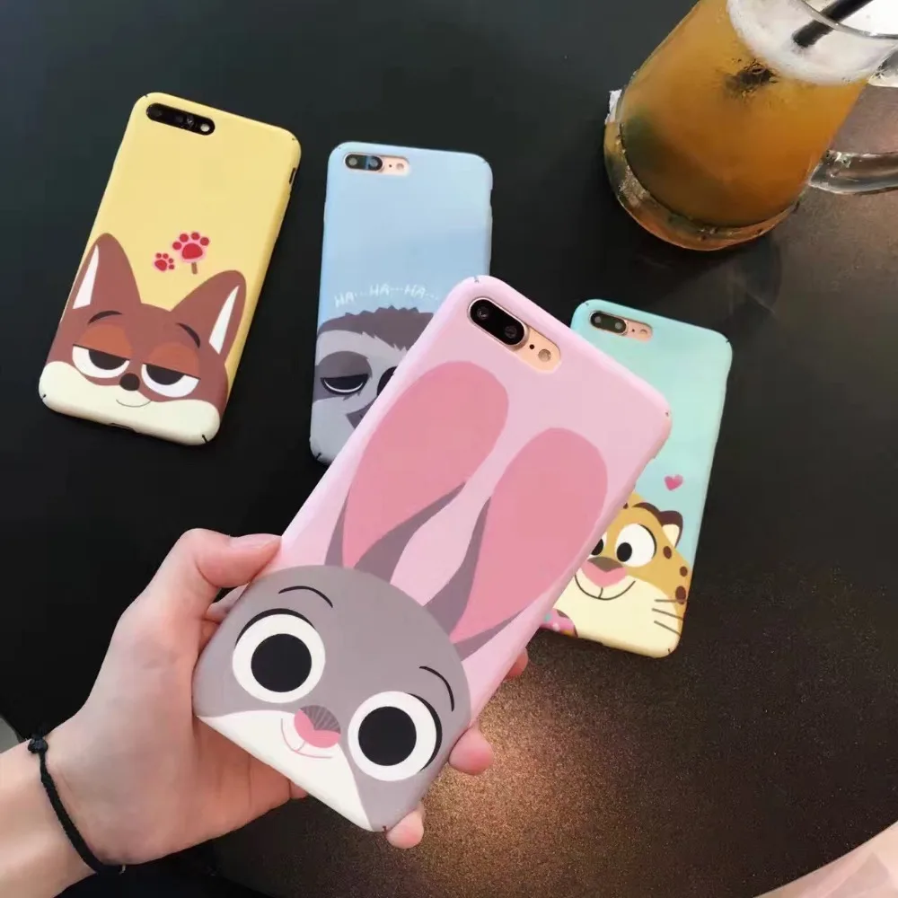 for iPhone 6 6s plus 7 7plus lovely Cartoon Zootopia Judy rabbit Nick Lover Couple hard pc case Cove |