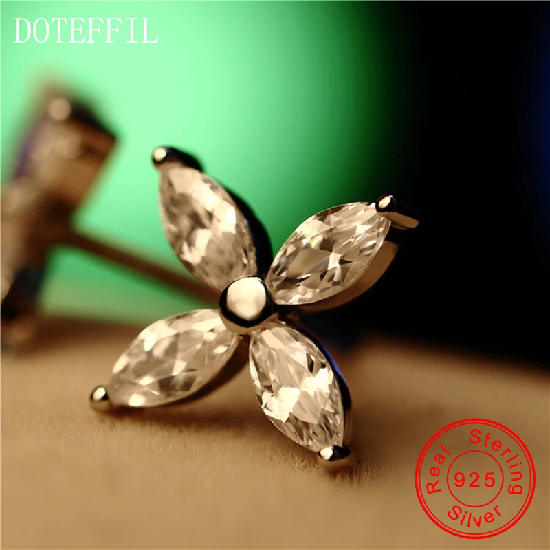 Серьги-гвоздики DOTEFFIL из серебра 925 пробы с фианитами | Украшения и аксессуары