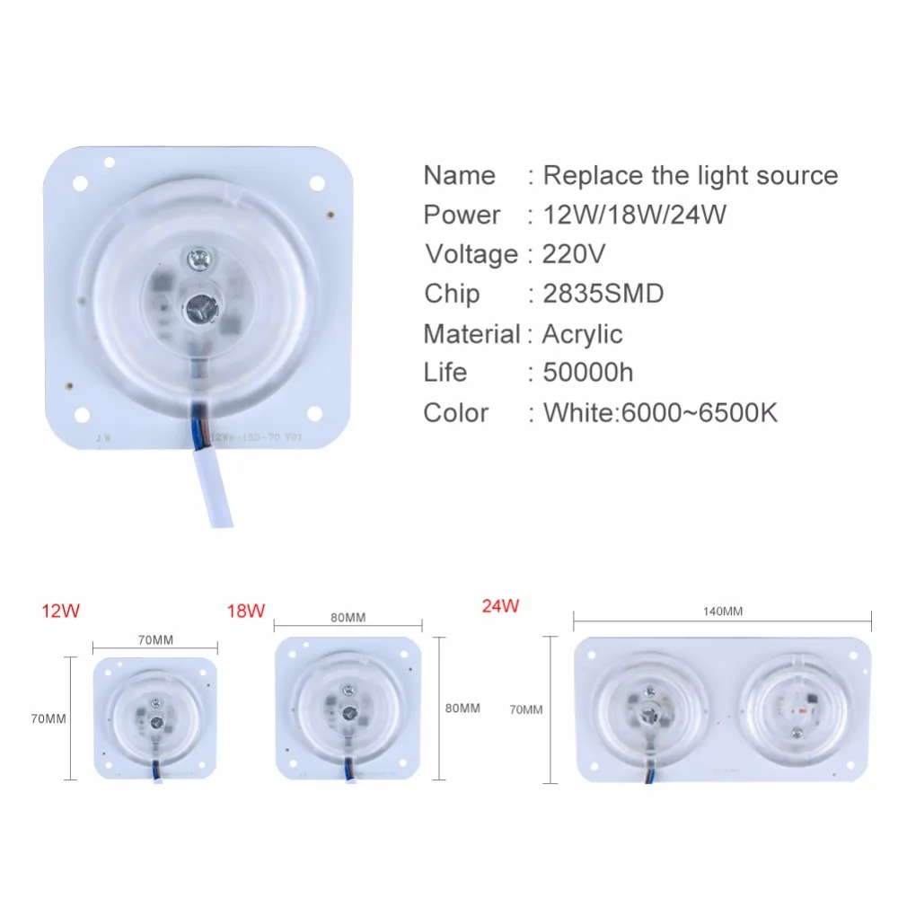 Сменный светодиодный потолочный источник света 12 Вт 18 24 220 В полная мощность