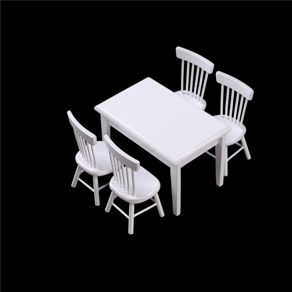 5Pcs/set 1/12 Scale Miniature Wooden Dining Chair Table Furniture Set For Doll house Kitchen Food Toys | Игрушки и хобби