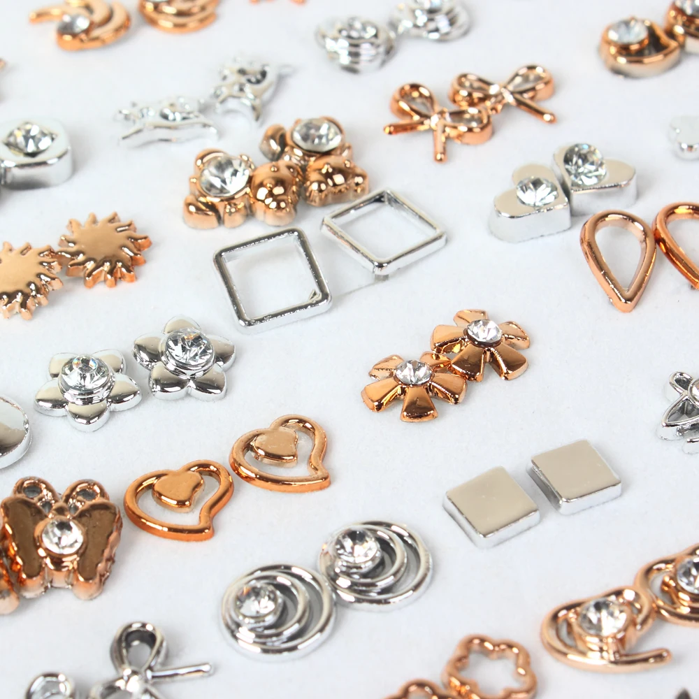 100pairs/set Acrylic Rhinestone Small Stud Earrings Set For Women Girls Gold Silver Color Geometric Flower Star Earring Jewelry | Украшения