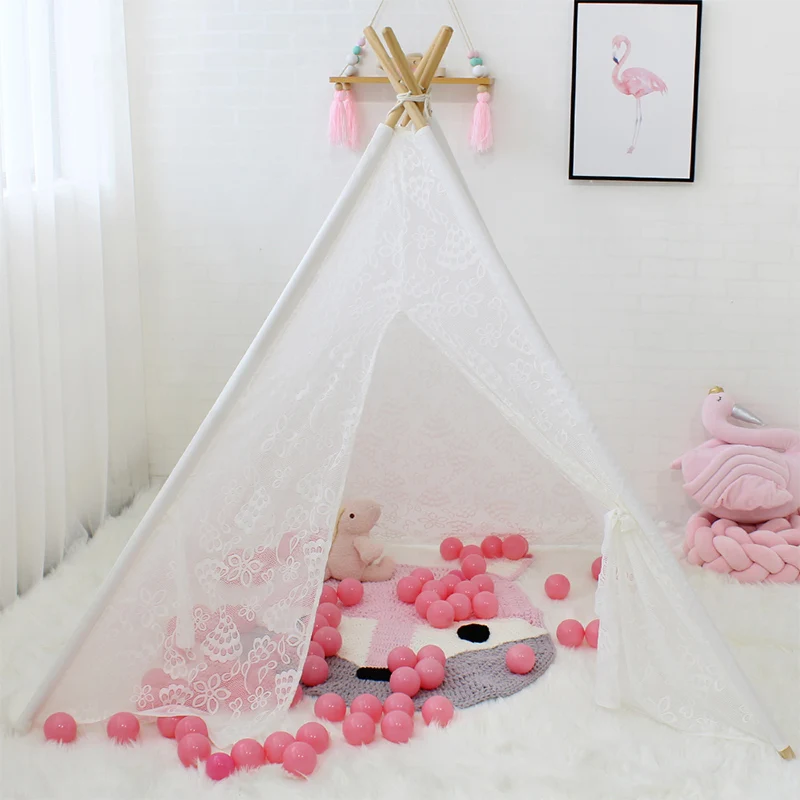 Полностью кружевная палатка teepee для детей, игрушки для детей, крытая палатка для игры во дворе, для девочек, игровой домик для малышей, Tipi Dream, принцесса, комната, 4 полюса