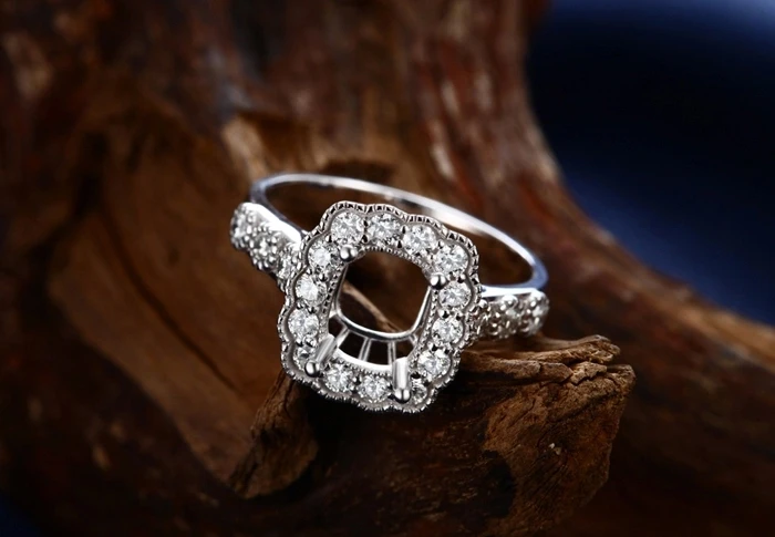 CaiMao полуустанавливаемое кольцо с подушкой и 0.73ct Бриллиантовое 18k белое золото