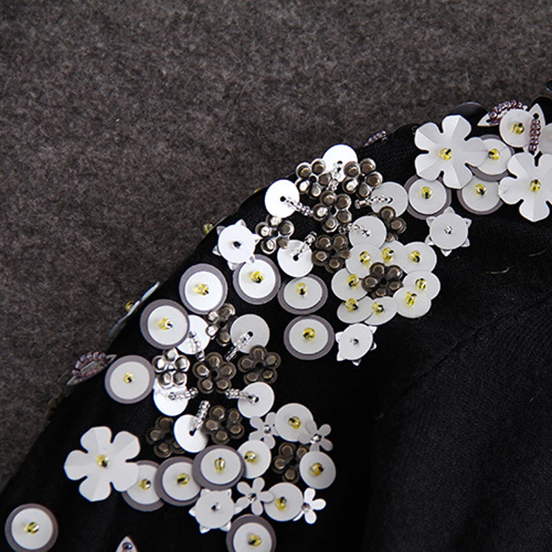 Women Sweaters And Pullovers Fashion 2020 Winter Turtleneck Black Basic Thin Flower Beads Long Sleeve Slim Body Knitted Sweater | Женская