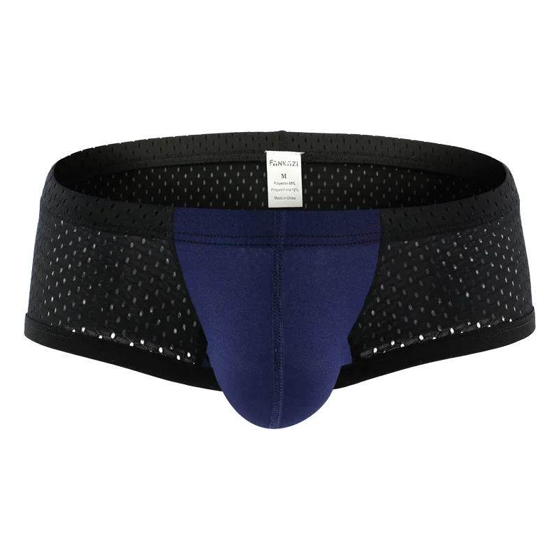 Navy blue Мужское нижнее белье, дышащее и удобное Сетчатое нижнее белье, мужские боксеры, лоскутные трусы для мальчиков - Цвет: Navy blue