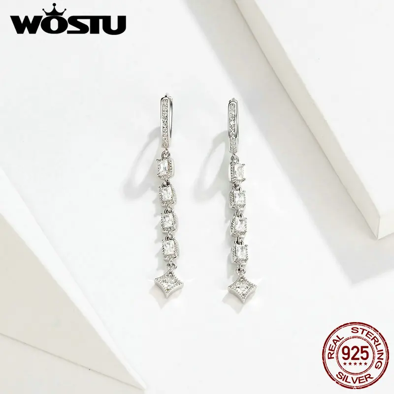 WOSTU Настоящее 925 Висячие серьги из серебра 925 пробы Лидер продаж Женские Изготовление сережек модные украшения DXE583