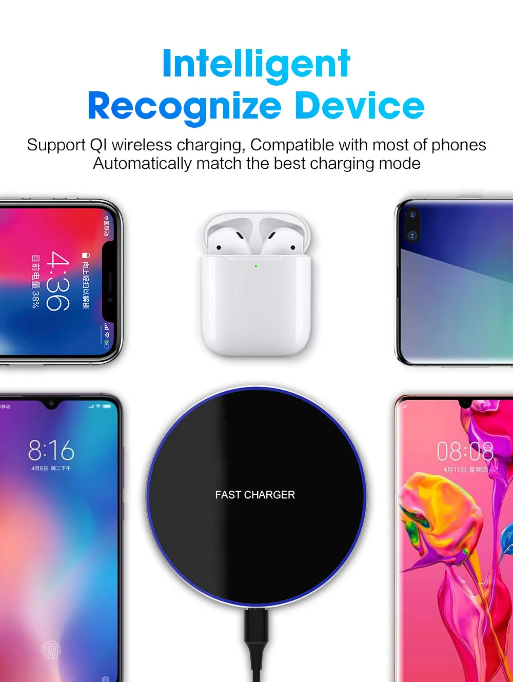 Беспроводное зарядное устройство 15 Вт док станция для iPhone 11 Pro X XR XS MAX Qi Type C