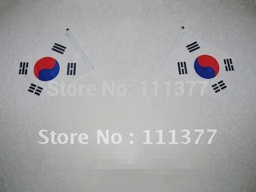 Маленькие государственные флаги южнокорейские с шестом 14*21 см используются в