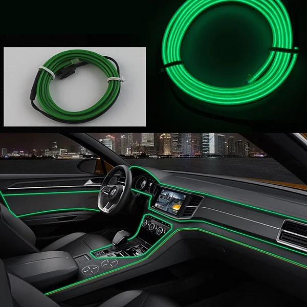 Окружающая лампа RGB, Автомобильный светодиодный неоновый холодный светильник, автомобильный интерьерный атмосферный светильник, ремонт, декоративные полоски, светящийся usb/сигарный светильник er/Driver - Название цвета: green