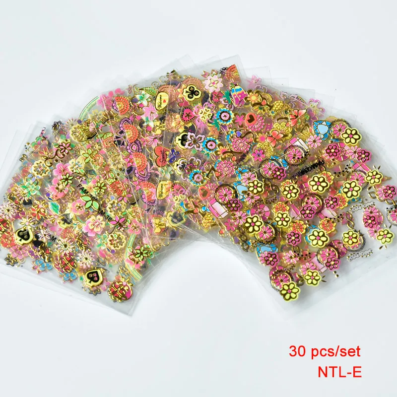 

30 Sheets 3D Nail Art Transfer Foils Stickers Super Beautiful Nail Gel Polish Wraps Nail Art Stickers Gold &Pink Flower Decal-E