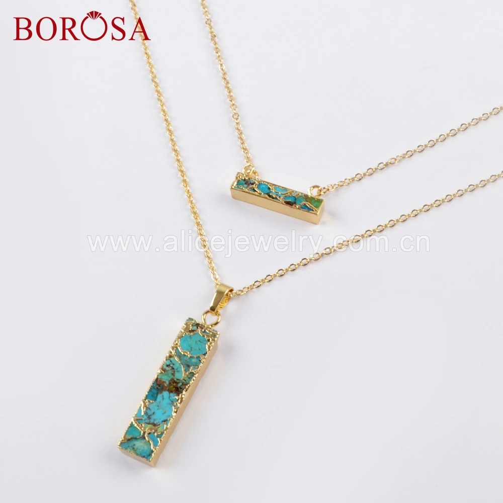 BOROSA 3/5 шт. натуральная бирюза Слои цепи Цепочки и ожерелья, 1" и 24" цепи двойной прямоугольник натуральный голубой камень кулон Цепочки и ожерелья G1672