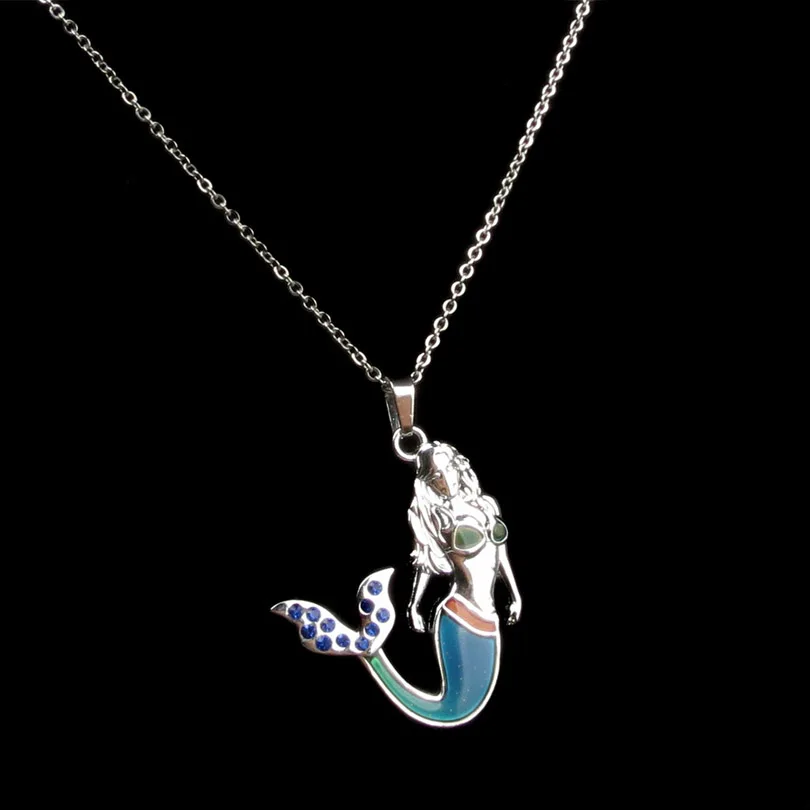 Синий Кристалл Русалка настроение ожерелье с изменением цвета кулон жидкий