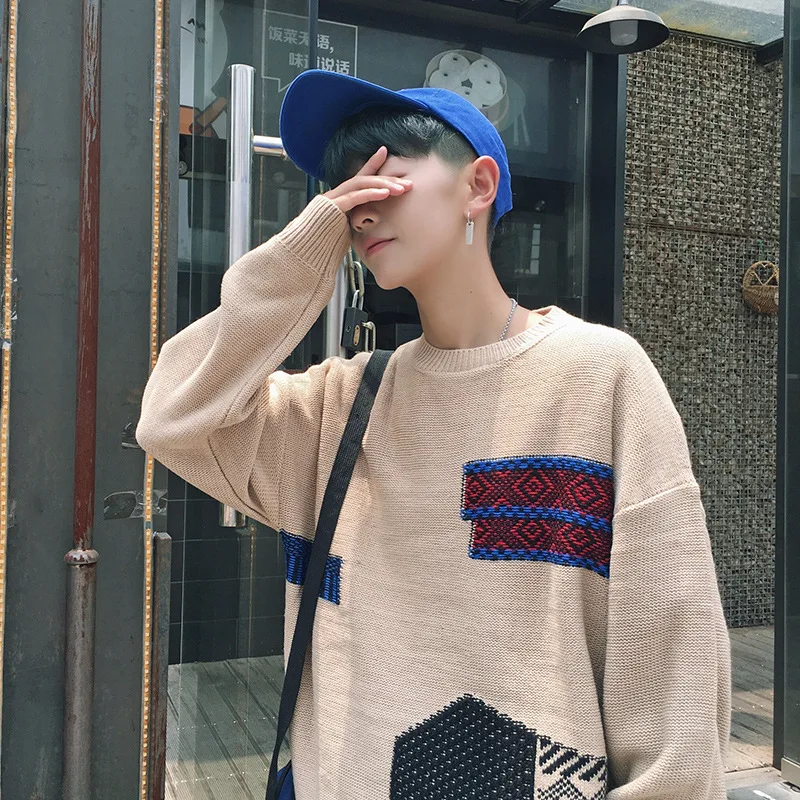 Мужские свитера 2018 свободные пуловеры с круглым вырезом длинным рукавом