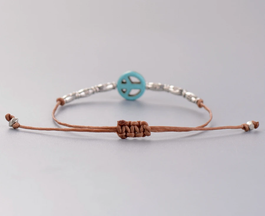 Простой Браслет Ручной Работы Бохо Подвеска &quotзнак мира&quot металлические бусины