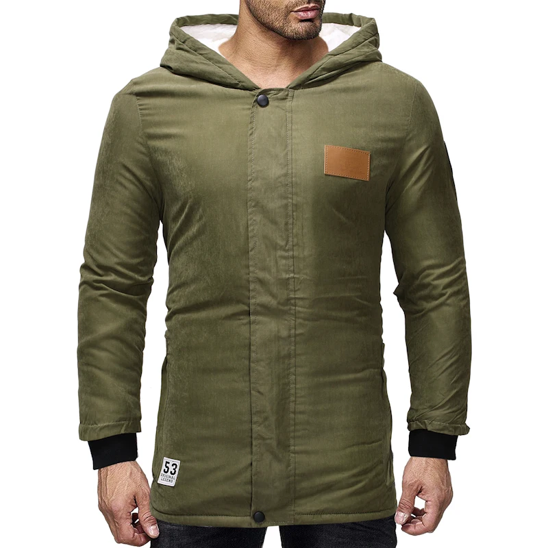 Пальто с капюшоном Мужские зимние куртки армейские зеленые длинные пальто облегающая черная парка мужская