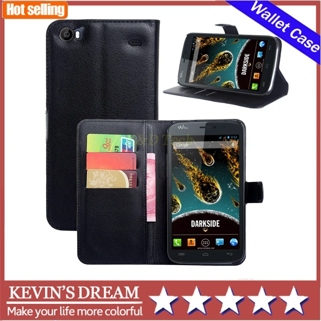 100pcs luxury flip wallet book style pu leather case for wiko darkside dark side cover with card holder |