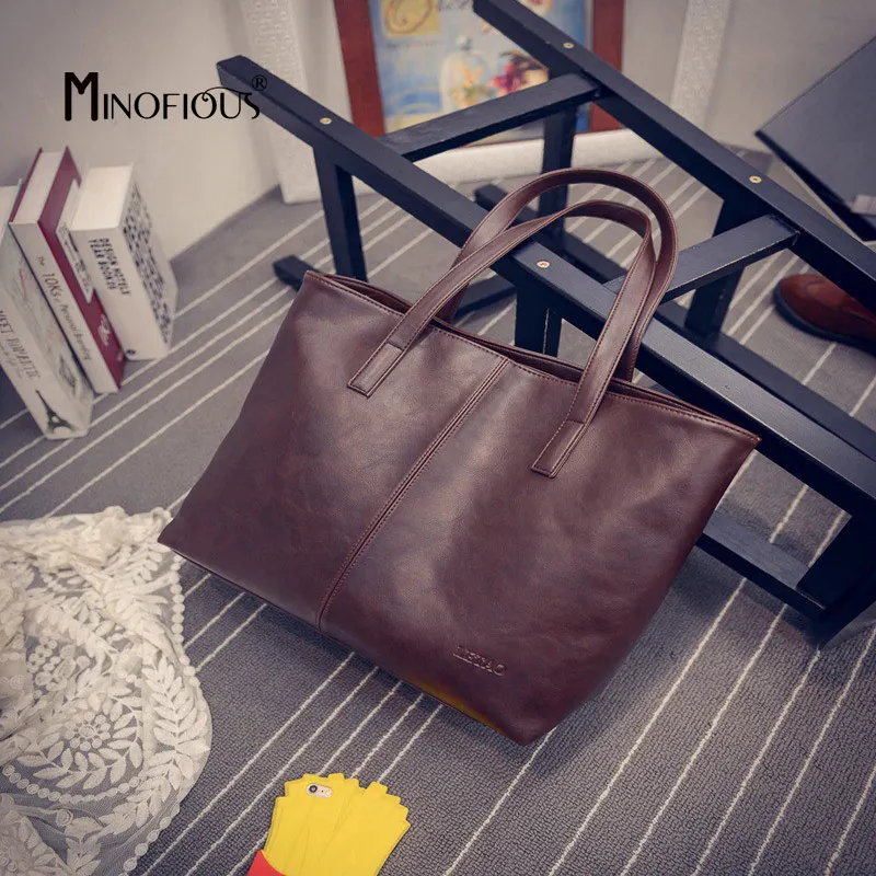 Brown1 MINOFIOUS женские кожаные сумки с масляным воском, роскошные женские винтажные сумки с карманом на плечо, женские большие вместительные сумки-тоут - Цвет: Brown1
