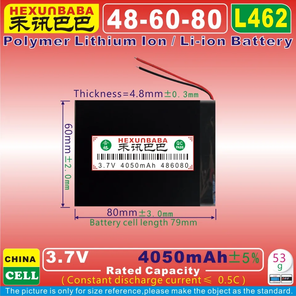 [L462] 3,7 V 4050mAh [486080] PLIB(полимерный литий-ионный аккумулятор) для планшетных ПК; внешний аккумулятор; электронная книга; Сотовый телефон; mp4
