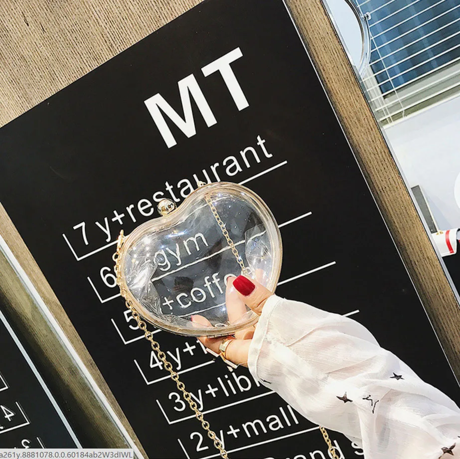 ETAILL 2018 ПВХ прозрачные вечерние сумки для женщин в форме сердца на цепочке через