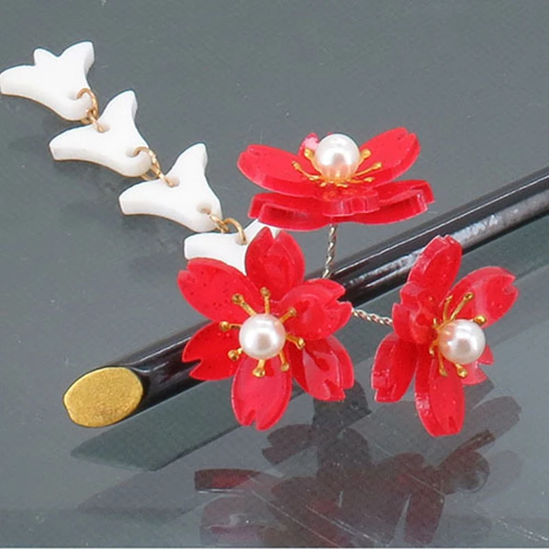 Женская шпилька для волос AWAYTR винтажная с красными цветами вишни в японском