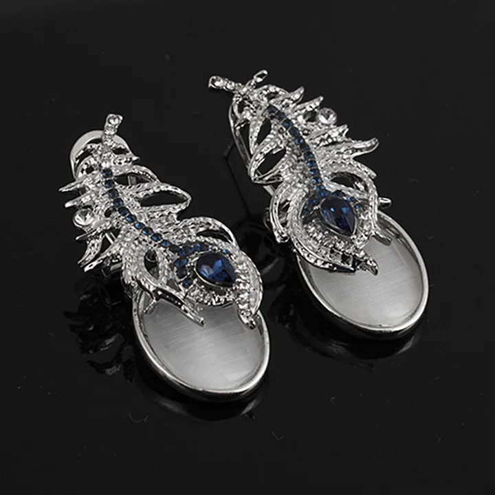 silver earrings Элегантные женские висячие серьги из смолы, Винтажные серьги в стиле бохо с голубыми кристаллами, серьги-манжеты, обмотка с крючком, серьги-клипсы, этнические ювелирные изделия O3Q887 - Окраска металла: silver earrings