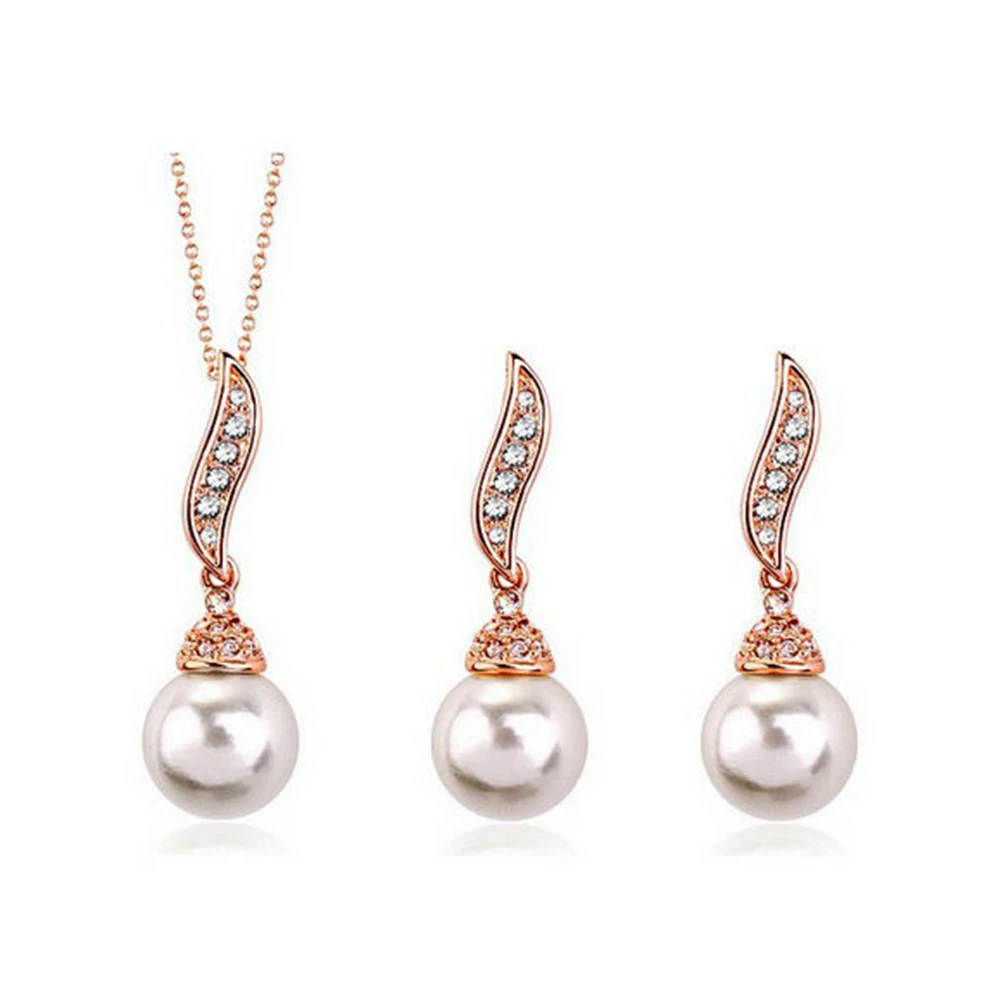 Bridal Women Necklace Faux Pearl Rhinestone Charms Wedding Earrings Jewelry Set new | Украшения и аксессуары