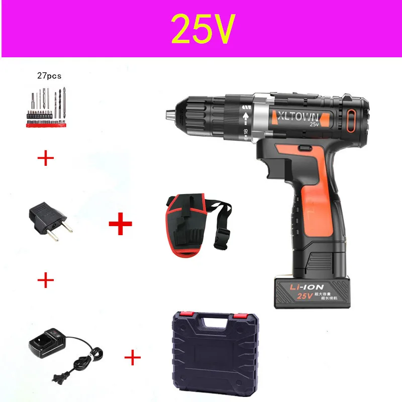 25V C XLTOWN 25 в электрическая отвертка многофункциональная перезаряжаемая литиевая батарея электрическая дрель домашняя мощная ручная дрель литиевая дрель - Цвет: 25V C