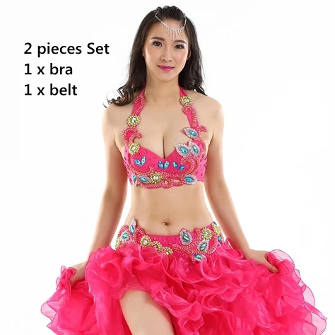 Fuchsia 2pcs suit Профессиональный Египетский костюм для танца живота, стразы, Бюстгальтер, чашка B/C, волнистая юбка, Египетский костюм для танца живота - Цвет: Fuchsia 2pcs suit
