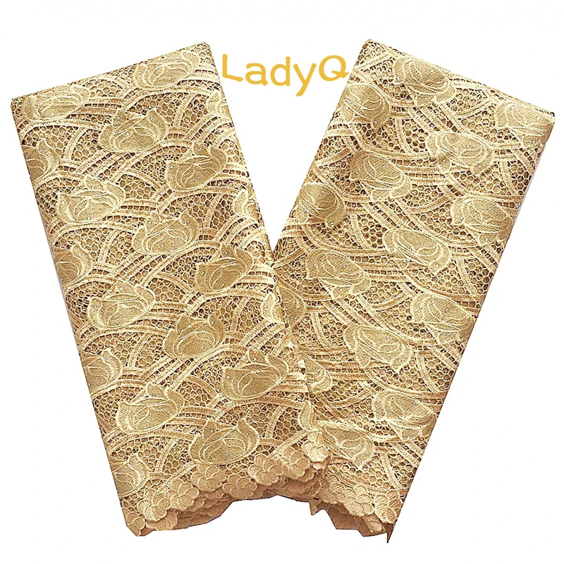 Золотая нигерийская кружевная ткань LadyQ 2018 высококачественное кружево