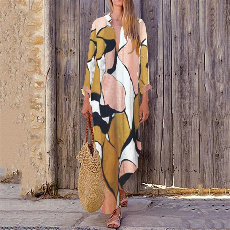 EaseHut Vestidos платье для женщин асимметричный подол мешковатое зимнее платье женское винтажное модное праздничное Бохо Макси длинное платье