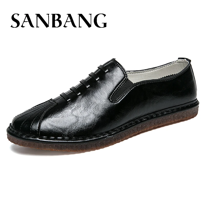 SANBANG 2018 retro round summer new flat microfiber handmade leather casual shoe business breathable driving men LX5 | Обувь