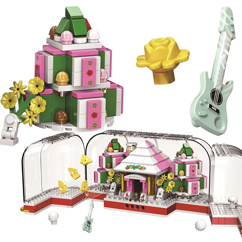 

Santa Claus Building Blocks Christmas Mini Crystal Pink Snow House Kits Bricks Toys for Kids Winter Holiday