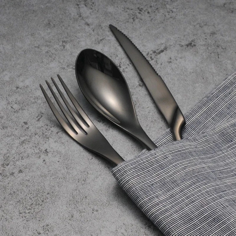 Luxury Black Cutlery Set Stainless Steel Western Food Tableware Sets Fork Steak Knife TeaSpoon Dinner Dinnerware 4pcs/ 5pcs | Дом и сад