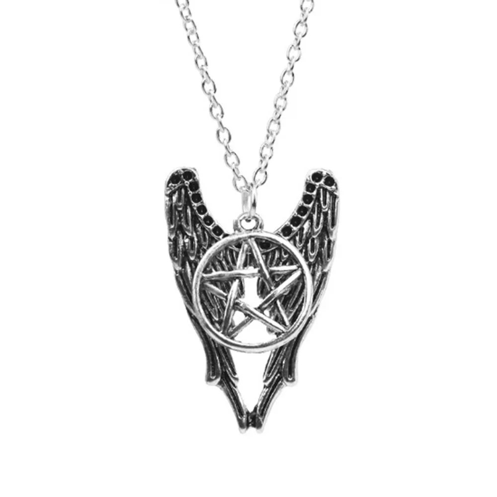

Large Double Guardian Angel Wing Necklace Charm Star Pentacle Pendant Jewelry