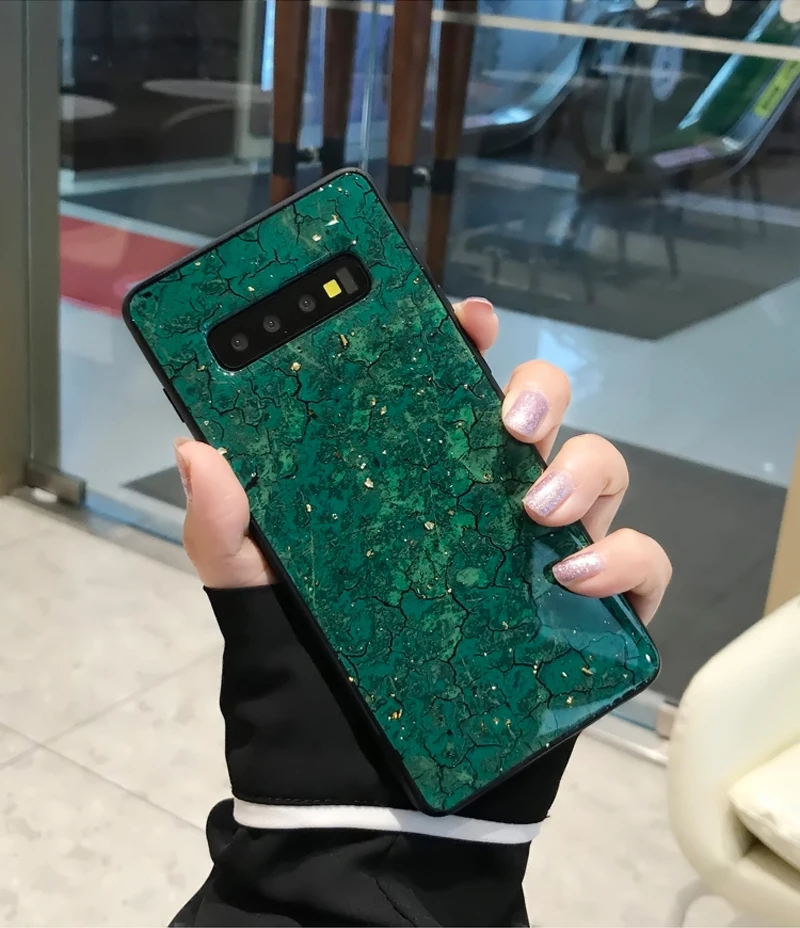 Only Case Green Эпоксидная смола золото Фольга драгоценный камень чехол для телефона для samsung Galaxy A8 A9 A6 A7 A5 A6S A8S A10 A20 A30 A40 A50 A70 A90 A40S Чехол-держатель с кольцом - Цвет: Only Case Green