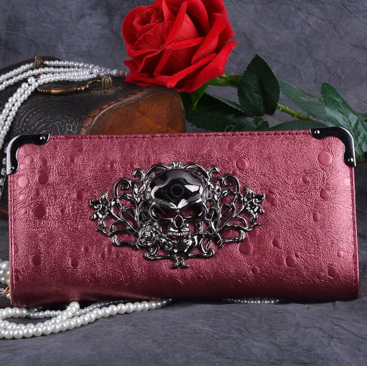 2015 1 Piece Women Vintage Long Clutch Purse Wallet Punk Design Metal Skull Head Drop Shipping 5 Colors 31 | Багаж и сумки