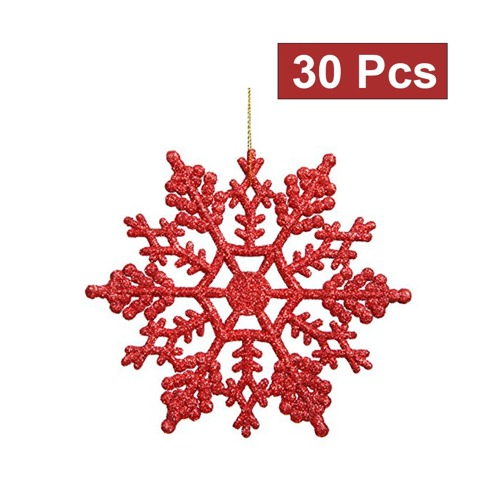 12pcs Plastic Snowflake Decorations 10cm Christmas Tree Snowflakes Pieces for Ornaments (Red) |