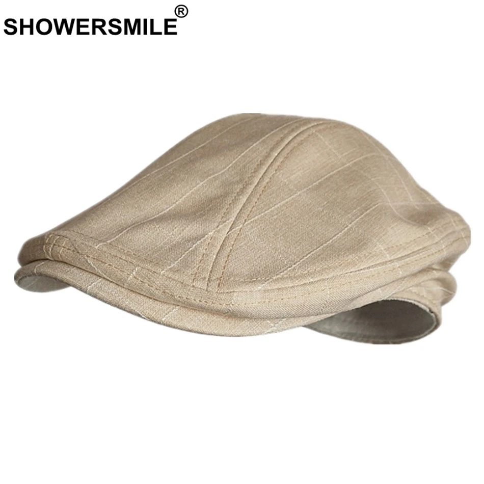 SHOWERSMILE, повседневная мужская кепка, летняя, льняная, берет, шапка, мужская, в клетку, серая, гусиная лапка, дышащая Кепка, s бренд, Duckbill, кепки для езды