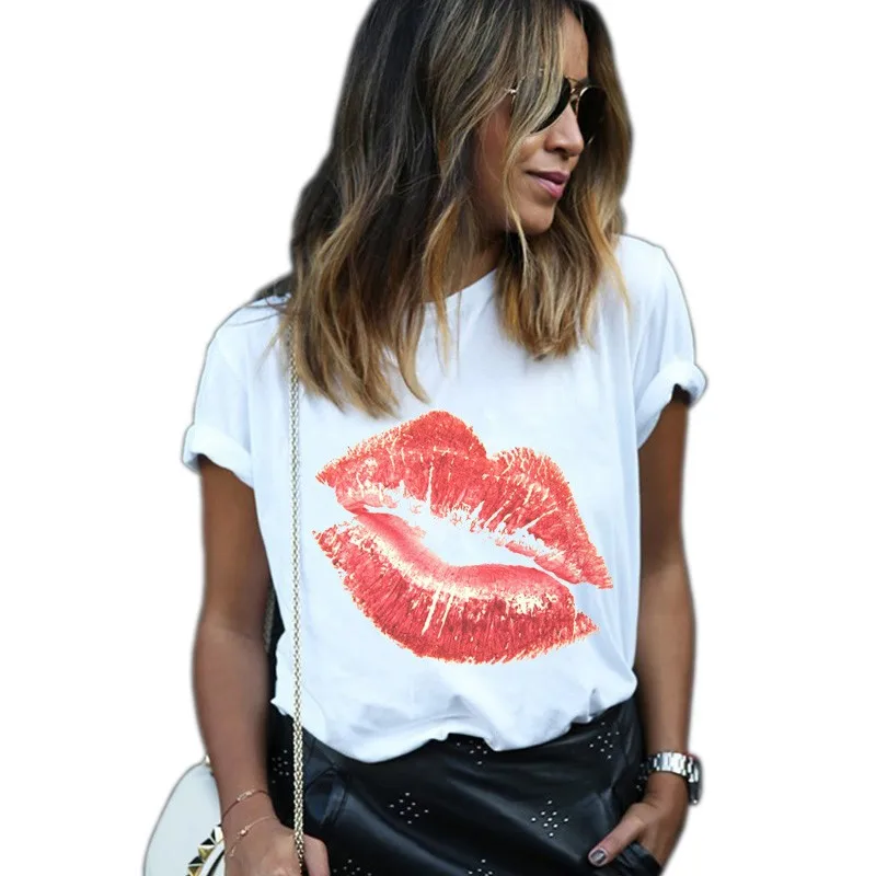 Футболка женская с коротким рукавом принтом губ и ресниц|harajuku t shirt|women harajukut shirt top |