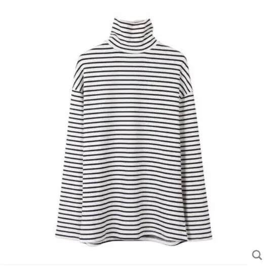 White Striped GCAROL, Новое поступление, Осень-зима, Женская водолазка, базовые Топы, тонкая рубашка с длинным рукавом, стрейчевая, винтажная, без подкладки, верхняя одежда - Цвет: White Striped