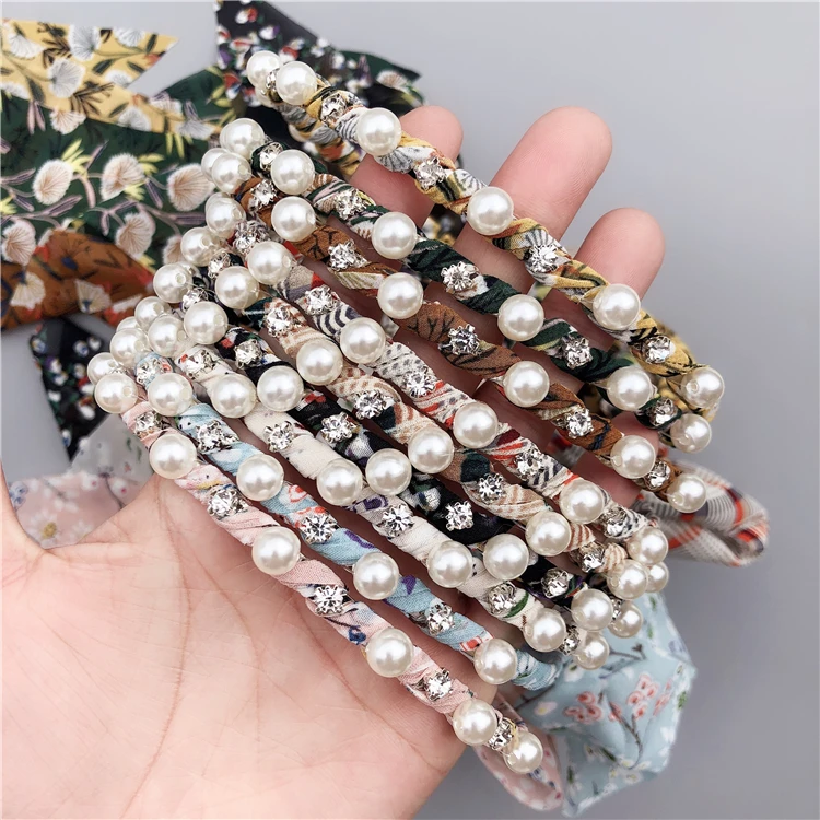 Ободок для волос с цветами и жемчугом женщин девочек модная повязка на голову из