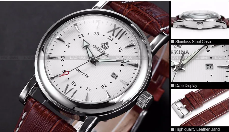 Человек Смотреть MG. ORKINA Кожаный Ремень Дата Display MIYOTA Движение Световой Булавки Relojes Hombre