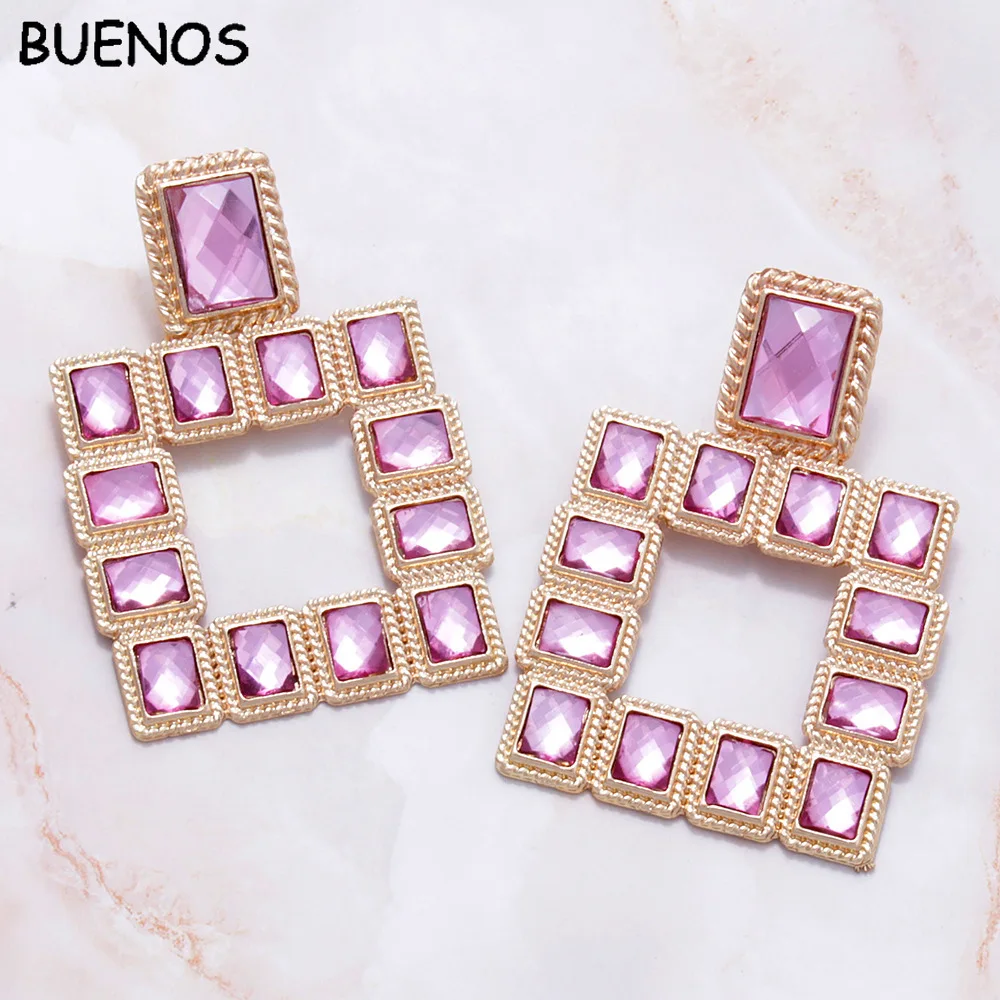 Женские Висячие серьги BUENOS Разноцветные с кристаллами большие геометрические