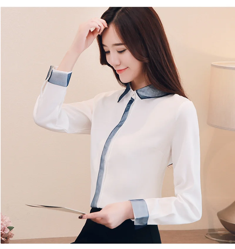 Blusas mujer de moda Женские топы и блузки шифоновые офисные женские однотонные женские блузки на пуговицах 1738 50