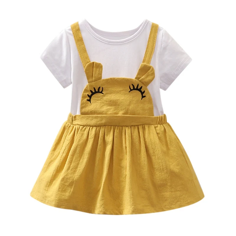Summer Baby Girl Princess Dress Fake 2 Piece Toddler Big Eye Pattern Short Sleeve Dresses | Детская одежда и обувь