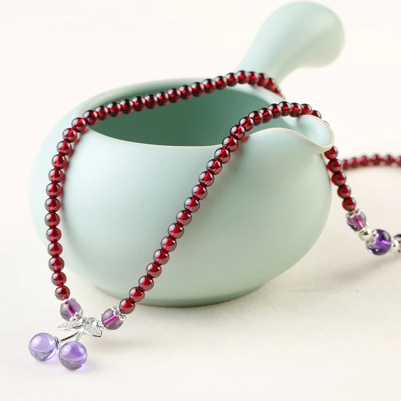 Браслеты из Красного Натурального граната аметист хрусталь любовь вишня