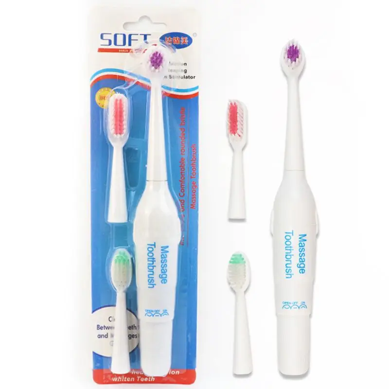 2021 New Adults Electric Massage Toothbrush 3 Head Replacement Battery Operated Portable Random Color | Бытовая техника