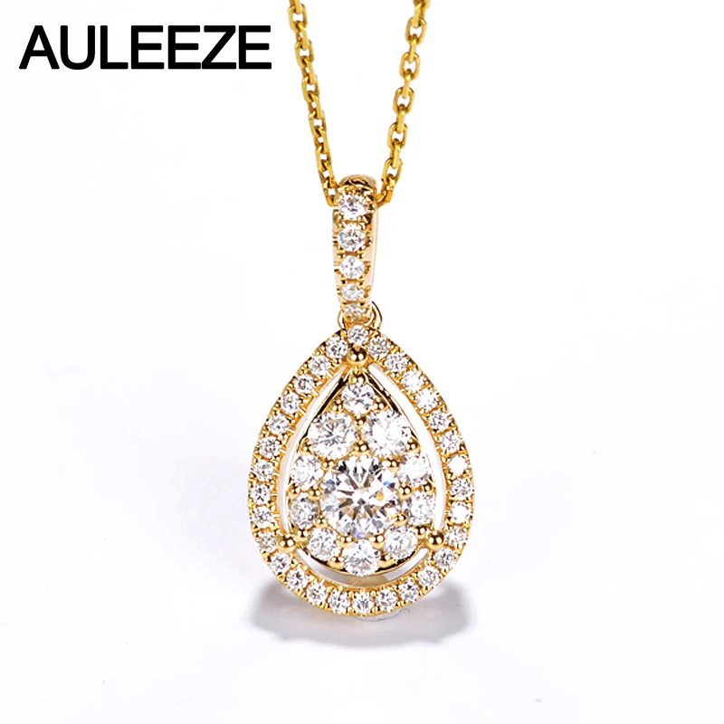 

AULEEZE Classic Water Drop Design 0.6cttw Real Diamond Pendant Necklace 18K Solid Yellow Gold Natural Diamond Pendant For Women