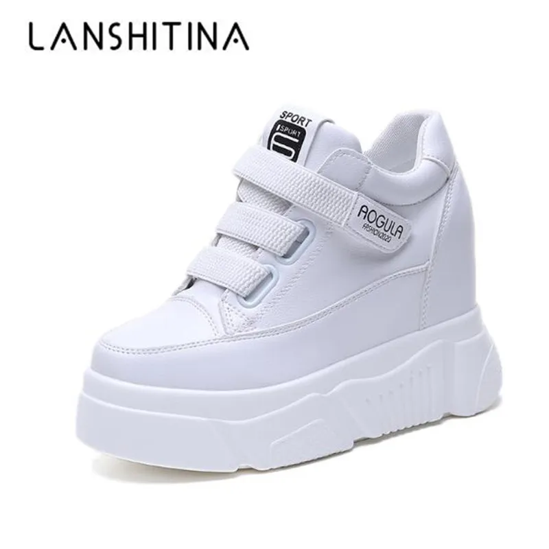 Женские кроссовки из весенней кожи на платформе белые туфли каблуке 11 см осенняя